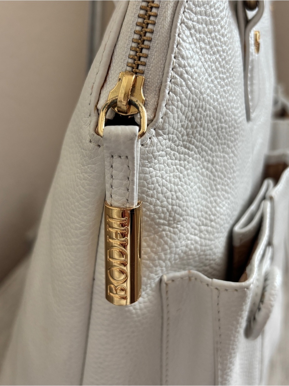 BODHI White Soft Pebbled Leather Tote Bag Large Shoulder Satchel Gold Hardware - Picture 5 of 11